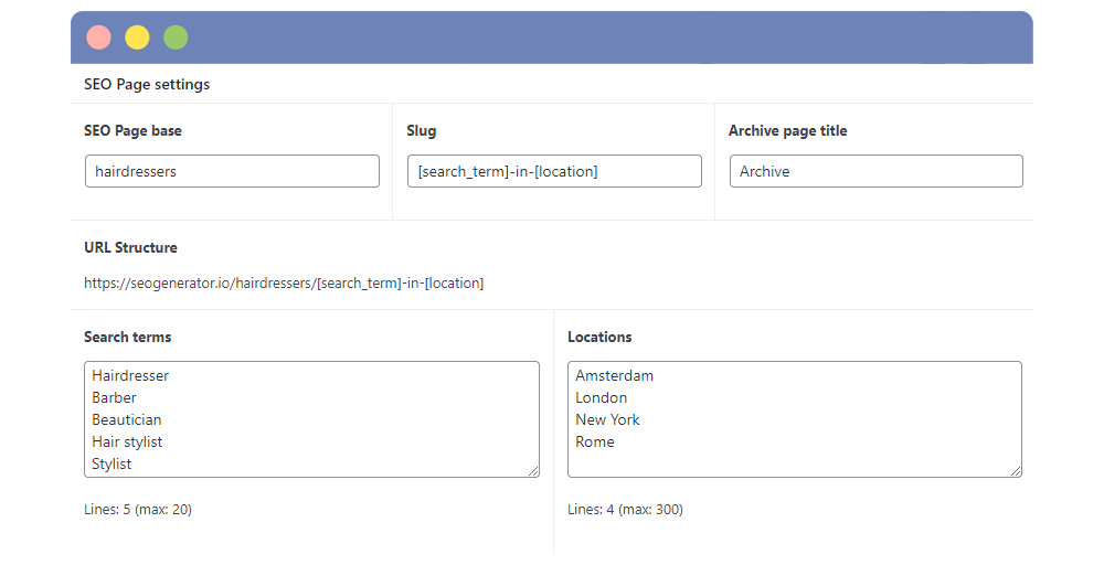 screenshot of SEO Generator